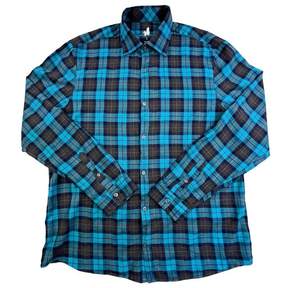 Johnnie-O Featherweight Shirt Men’s Large Blue Plaid Long Sleeve Button Up Surf - Picture 2 of 11
